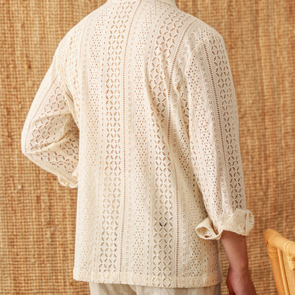 Cotton Hollow Cuban Collar Long Sleeve Shirt - Image 2