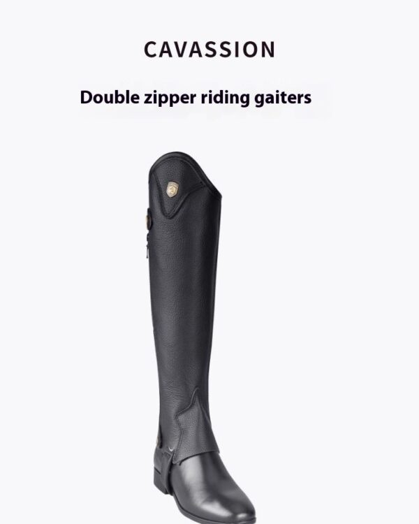 Cowhide Equestrian Chaps High Quality Thick Cowhide Double Zipper Riding Leg Guard Boots - Image 7