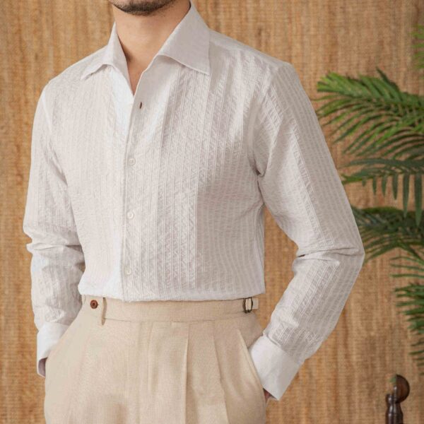 Cotton Seersucker Thin Long-sleeved Shirt One Collar Casual Shirt - Image 2