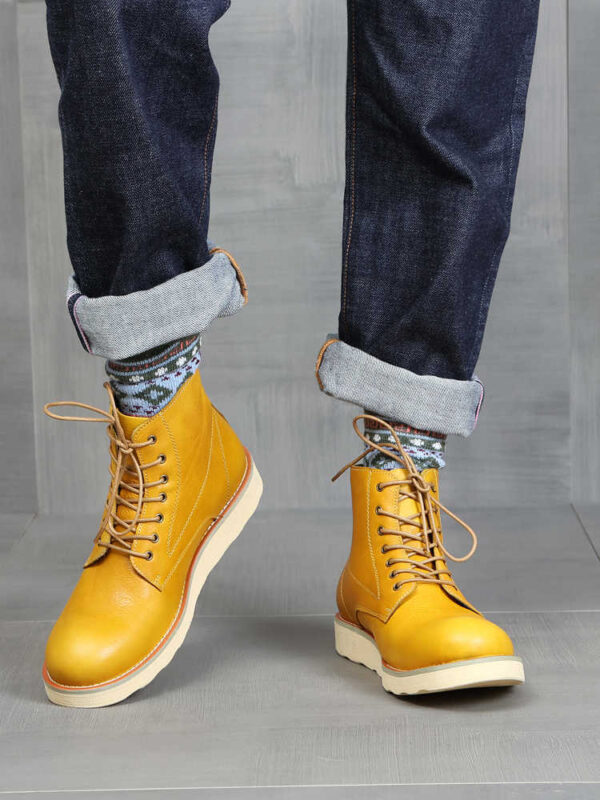Retro Distressed Color Men Green Worker Boot - Image 4