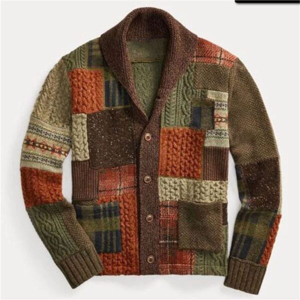 Patch Color Matching Sweater Casual Cardigan Coat - Image 2