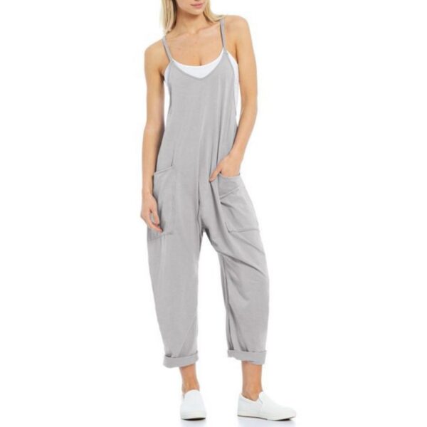 Women's Pocket Spaghetti Straps Knitted One-piece Trousers - Image 2