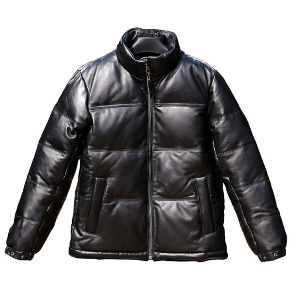 Men's Stand Collar Sheepskin Down Leather Jacket - Image 6