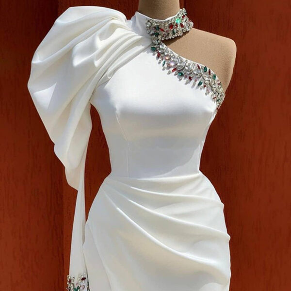 One Shoulder White Evening Ladies Birthday Dress - Image 2