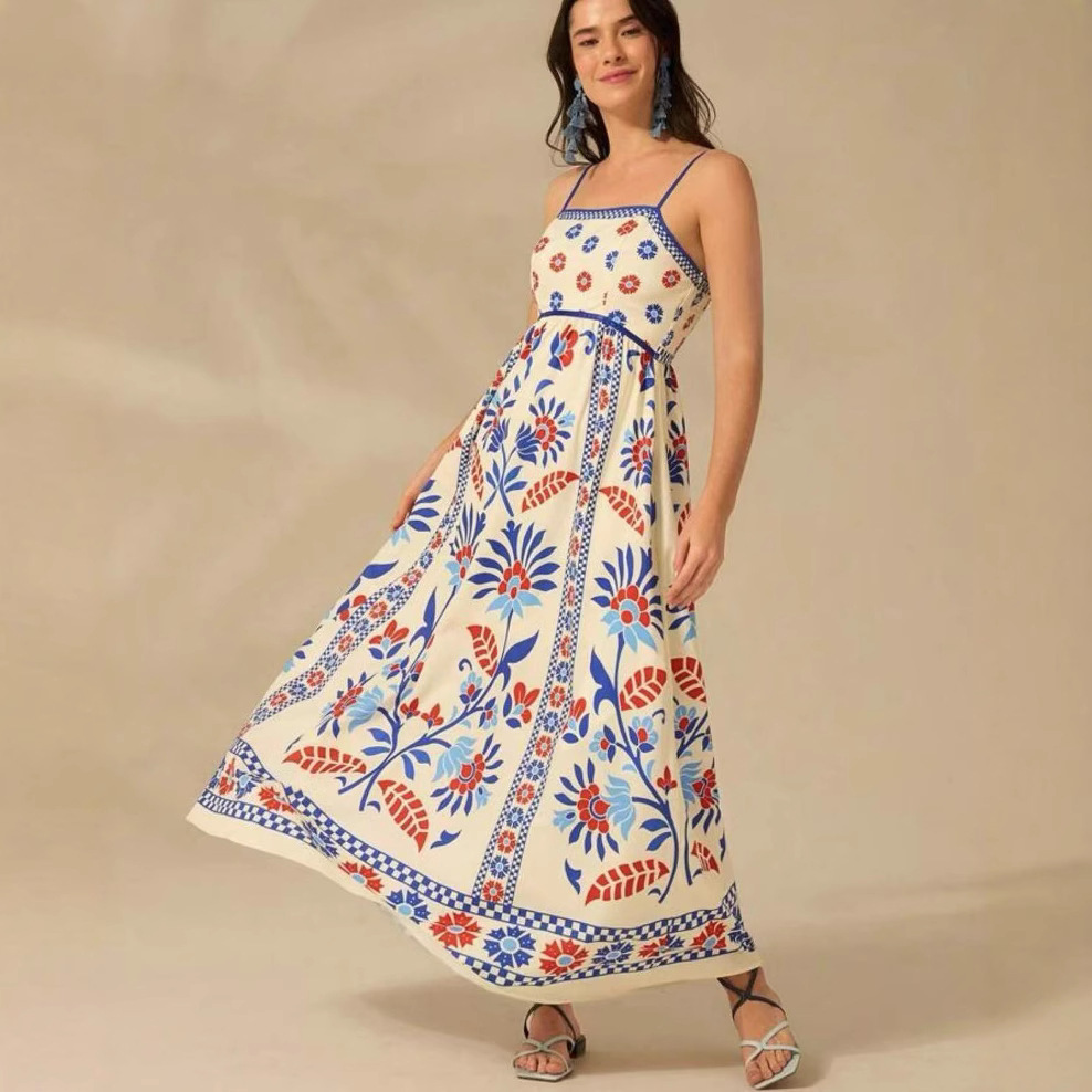 Printing Slip Dress Vacation Style Women’s Clothing