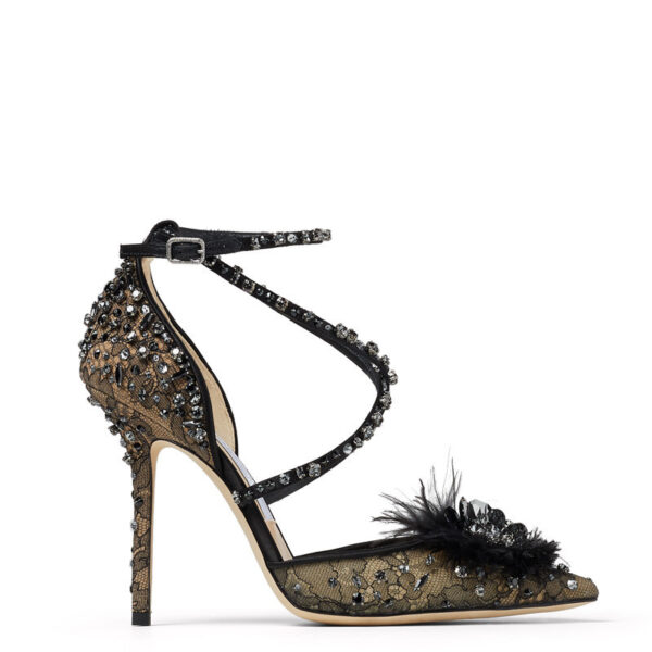 Nude Lace Rhinestone Floral Pumps - Image 5