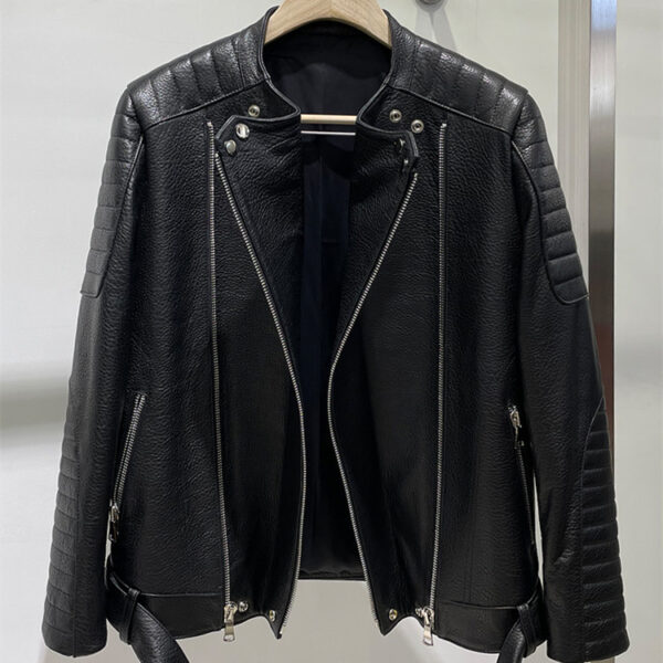 Men's Sheep Bubble Cropped Leather Jacket - Image 6
