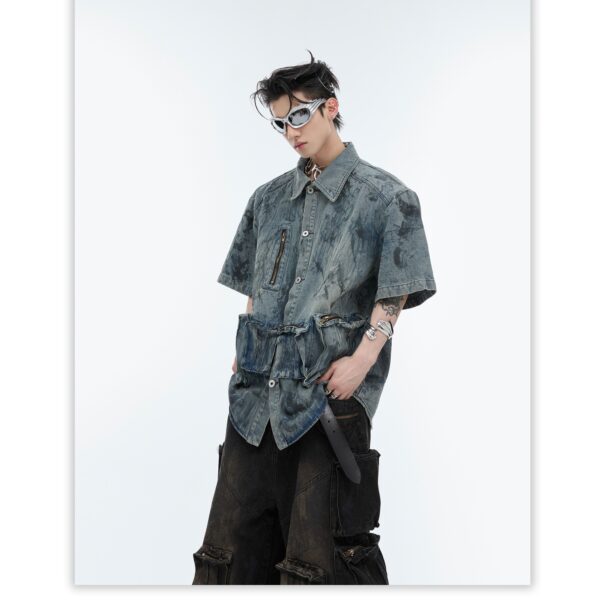 Retro Distressed Short Sleeve Denim Coat - Image 6