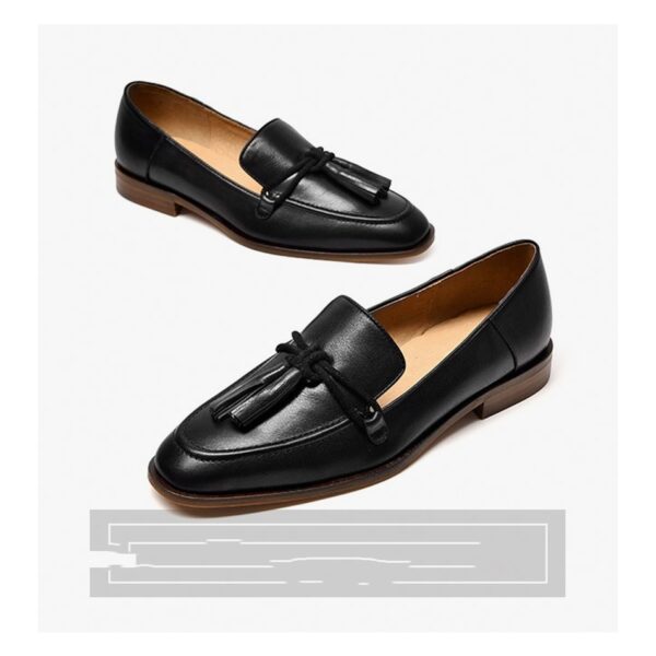 Leather Shallow Flat-bottomed British Heel Shoes - Image 5