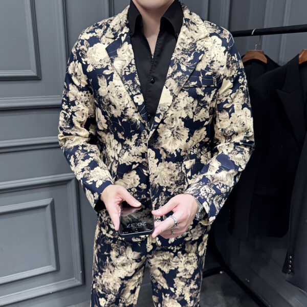Elastic Active Print Trendy Flower Two-piece Suit - Image 3