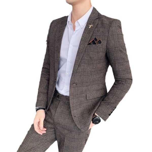 Autumn Men's Plaid Suit Business Casual Two-piece Suit - Image 5