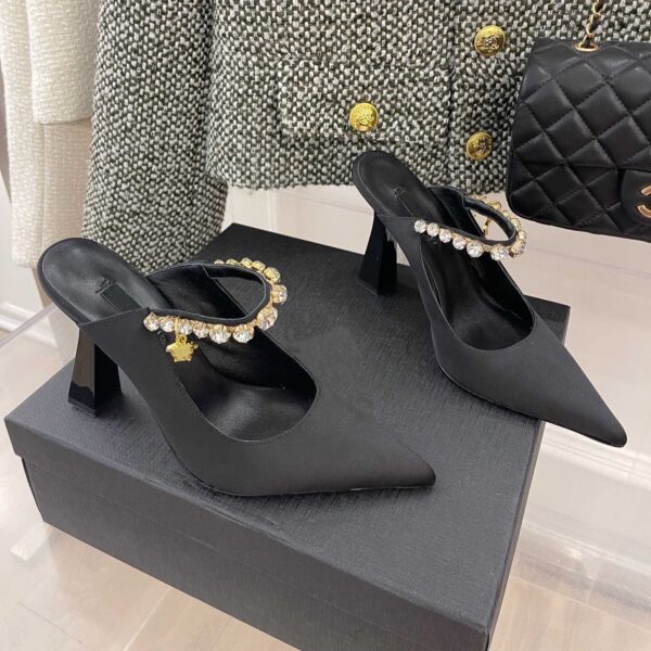Silk Rhinestone Pointed Slippers Female - Image 4