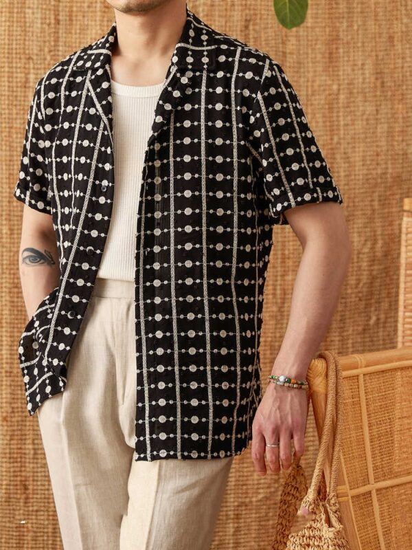 Pure Cotton Embroidery Cuban Collar Short Sleeve Printed Shirt Breathable Casual Shirt - Image 3