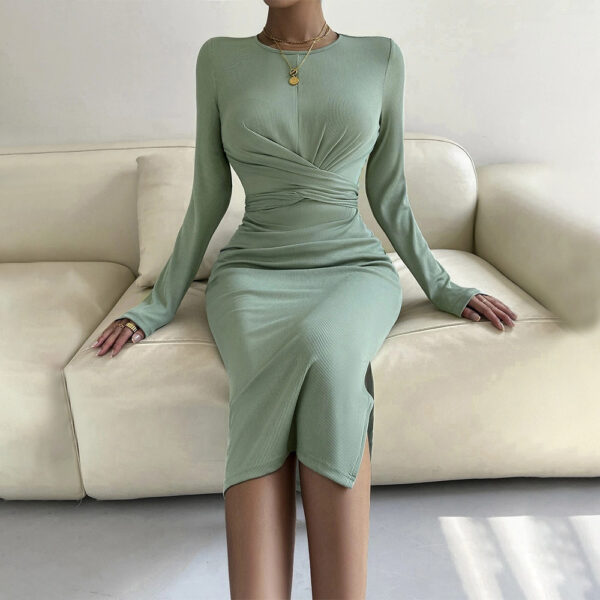 Round Neck Slim-fit Sheath Long Sleeve Dress - Image 2