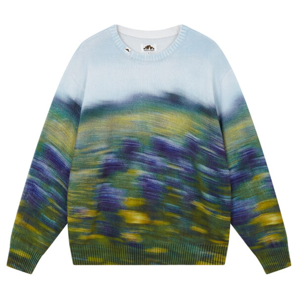 Men's And Women's Fashion Abstract Blue Hooded Flower Field Jumper Line - Image 5