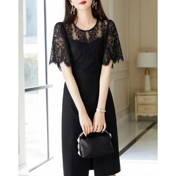 Lace Stitching Mid-length Summer Dress Slimming - Image 3