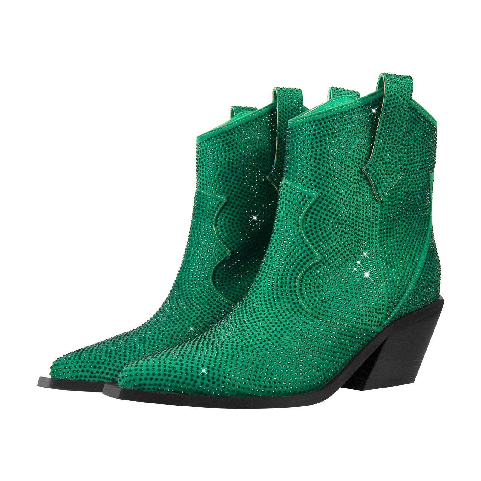 Green Pointed Baby’s Breath Rhinestone Chunky Heel Sleeve