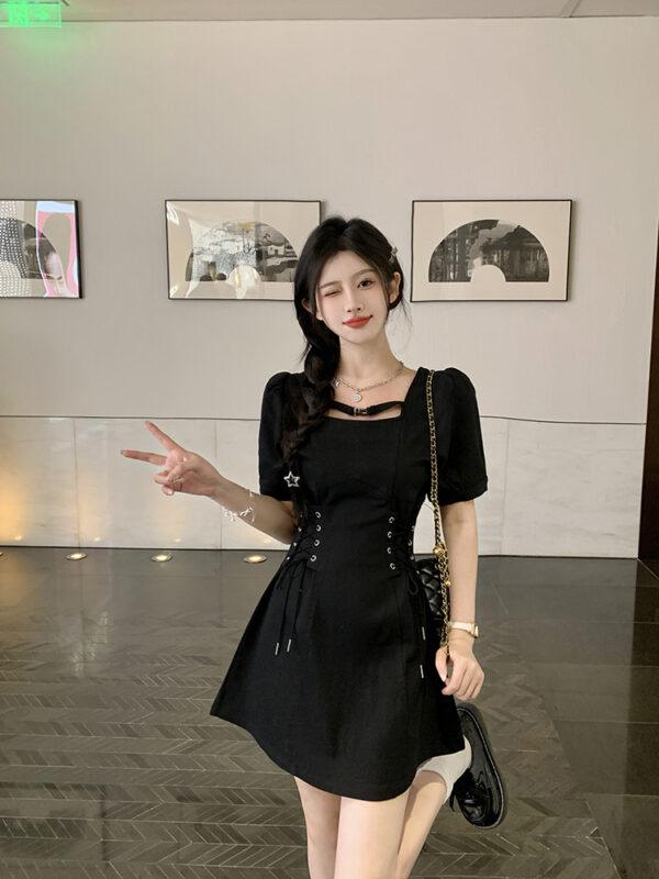 Plus Size Women's French Short Sleeve Dress Waist Slimming Denim Skirt Pear Shape - Image 3