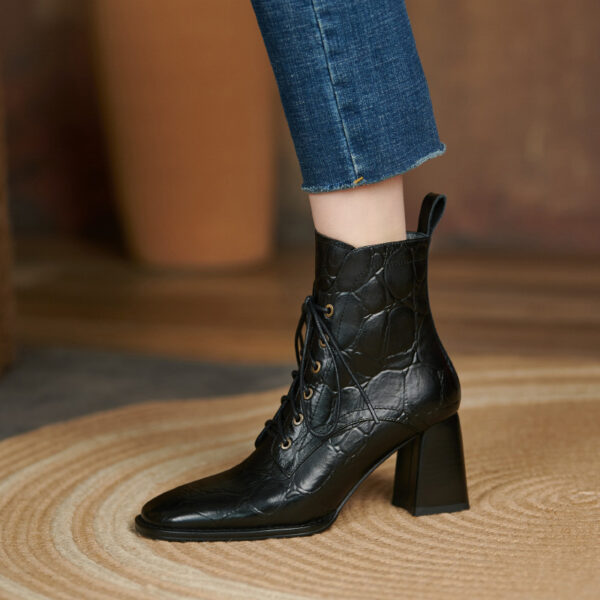 Women's Thick Heel Martin Boots Lace Up High Heels - Image 5