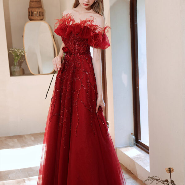 Women's Fashion Temperament One Shoulder Evening Dress - Image 7