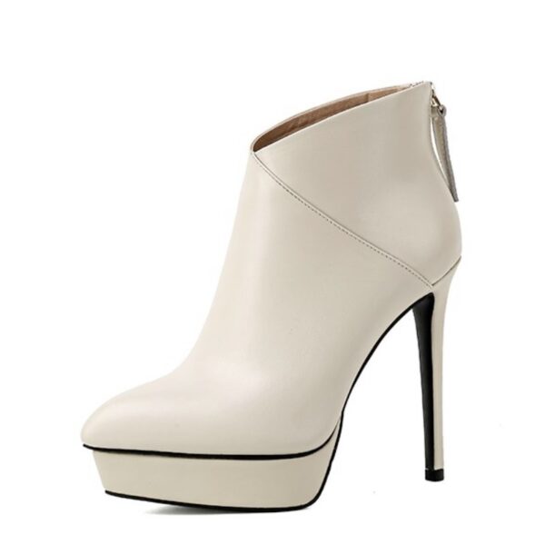 Autumn And Winter New Stiletto High-heeled Platform Leather Ankle Boots - Image 3
