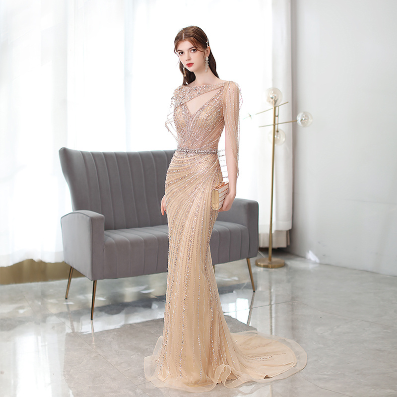 Women’s Golden Fishtail Evening Dress