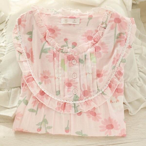 Women's Summer Short-sleeved Korean Style Cotton Nightdress With Chest Pad Floral Print - Image 2