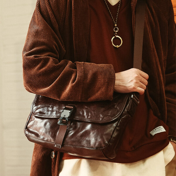 Mens Leather Large Capacity Casual Shoulder Crossbody Bag - Image 3