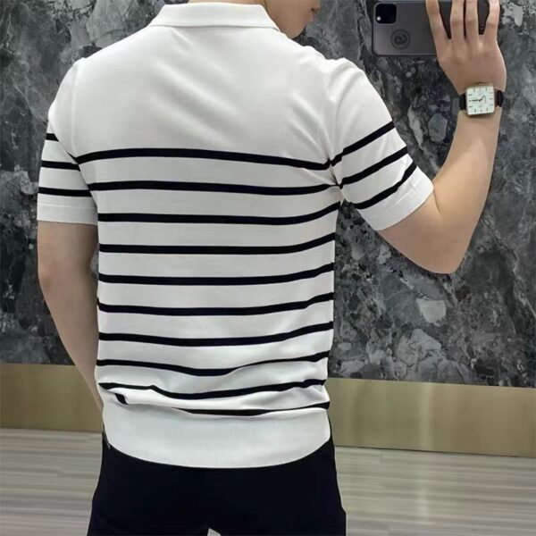 Lightly Mature Personality Striped Lapel Knitted T-shirt - Image 3