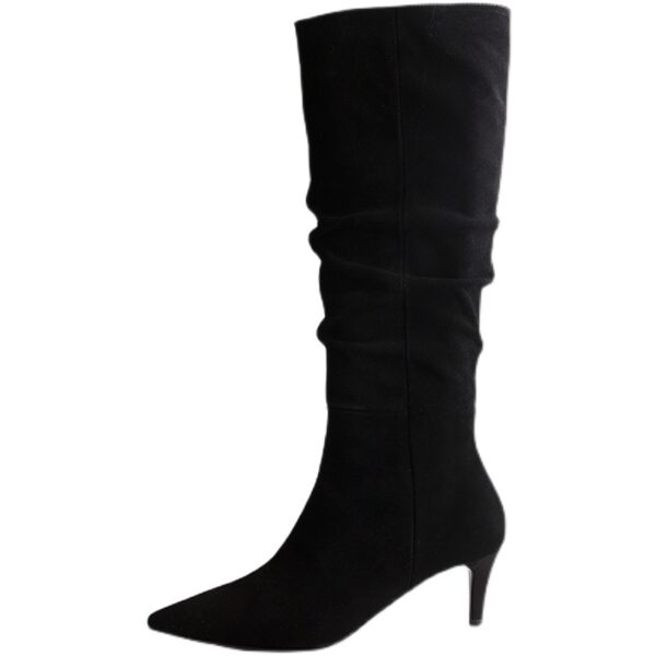 French Suede Boots Women's Brown Stiletto Heel - Image 2
