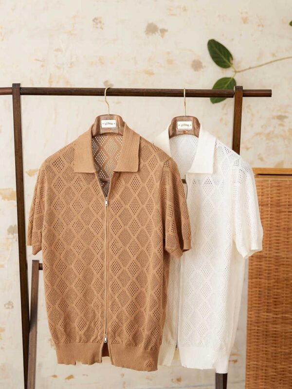 Cotton Zipper Hollow Short Sleeve Lapel Cardigan Casual Top - Image 3