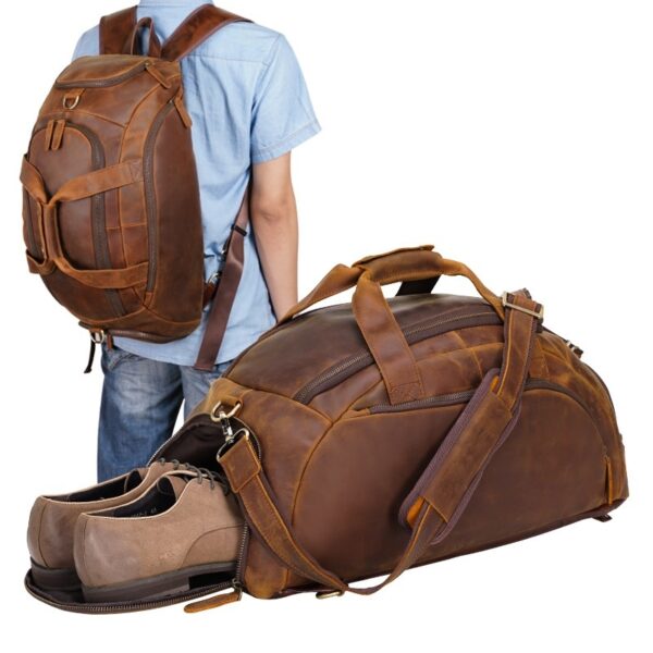 Men's Retro Cowhide Outdoor Large Capacity Backpack - Image 6