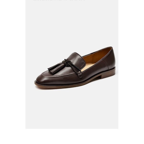 Leather Shallow Flat-bottomed British Heel Shoes - Image 3
