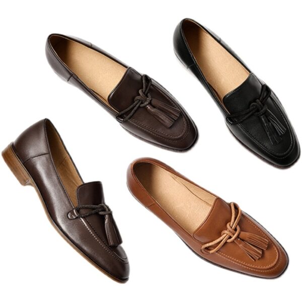 Leather Shallow Flat-bottomed British Heel Shoes - Image 6