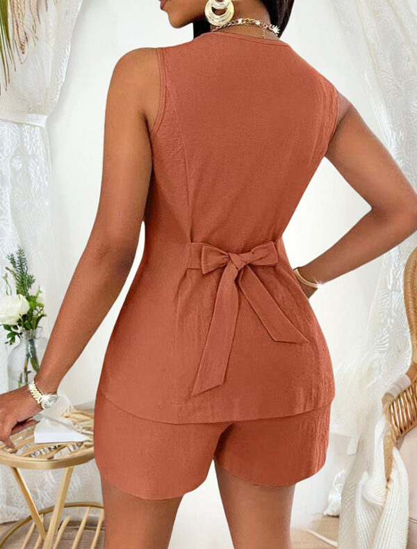 European And American Ladies Fashion Comfort And Casual Open Chest Lace-up Short-sleeved Shirt - Image 5