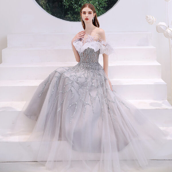One Word Shoulder Banquet Temperament Ladies Senior Sense Dress - Image 4