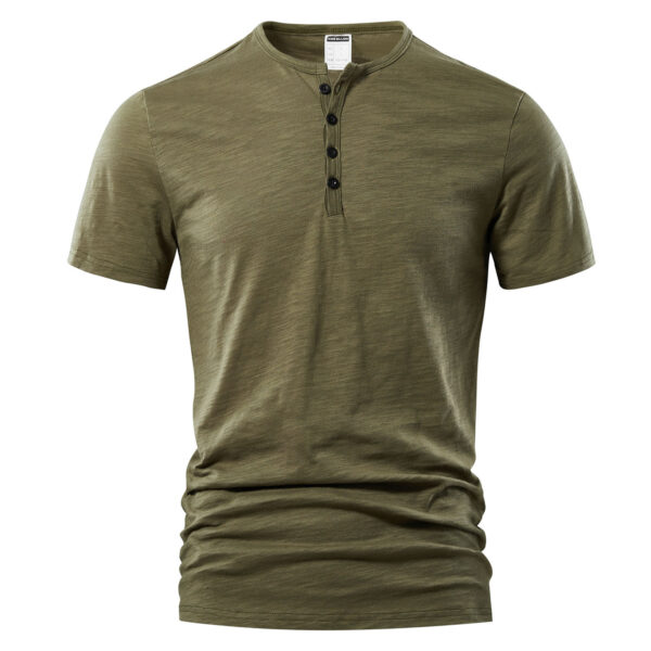 Men's Slub Cotton Casual Solid Color Short Sleeve - Image 2