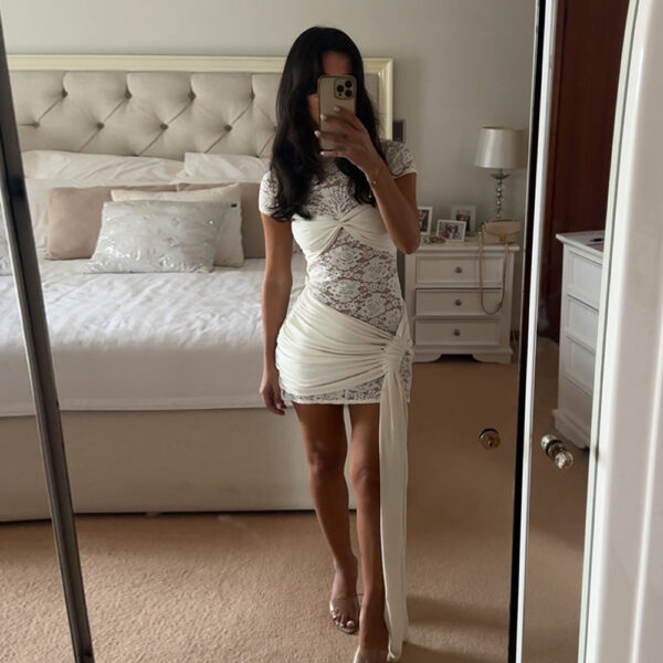 Sexy Lace Cutout See-through Ribbon Hip Skirt - Image 3