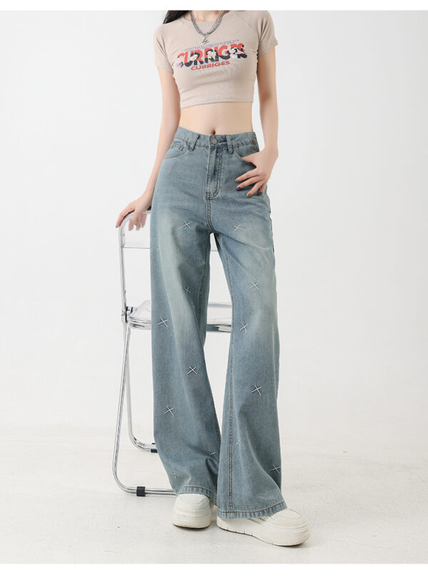 Women's Tencel Light Colored Embroidered Wide Leg Jeans - Image 2