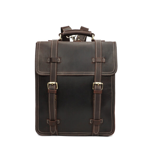 Men's Fashion Vintage Crazy Horse Leather Backpack - Image 6