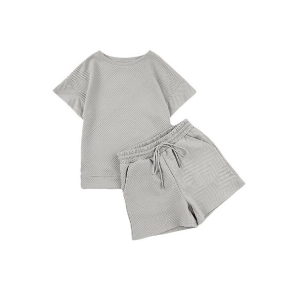 Solid Color Round Neck Short Sleeves Top Shorts Suit - Image 6