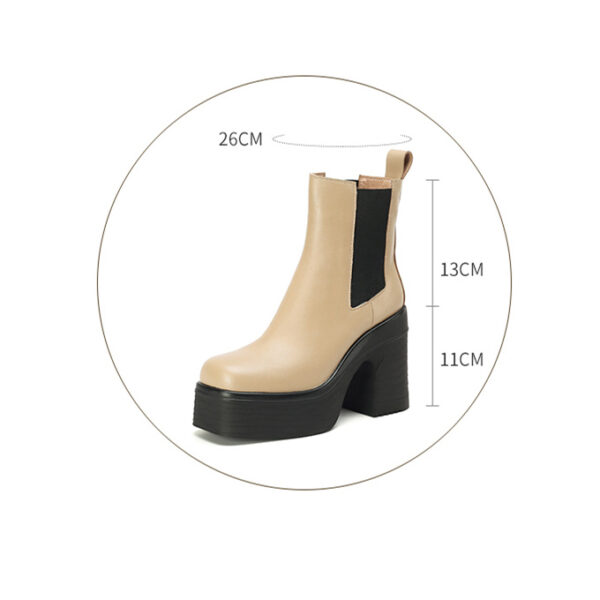 Women's Square Toe Chunky Heel Platform Ankle Boots - Image 4
