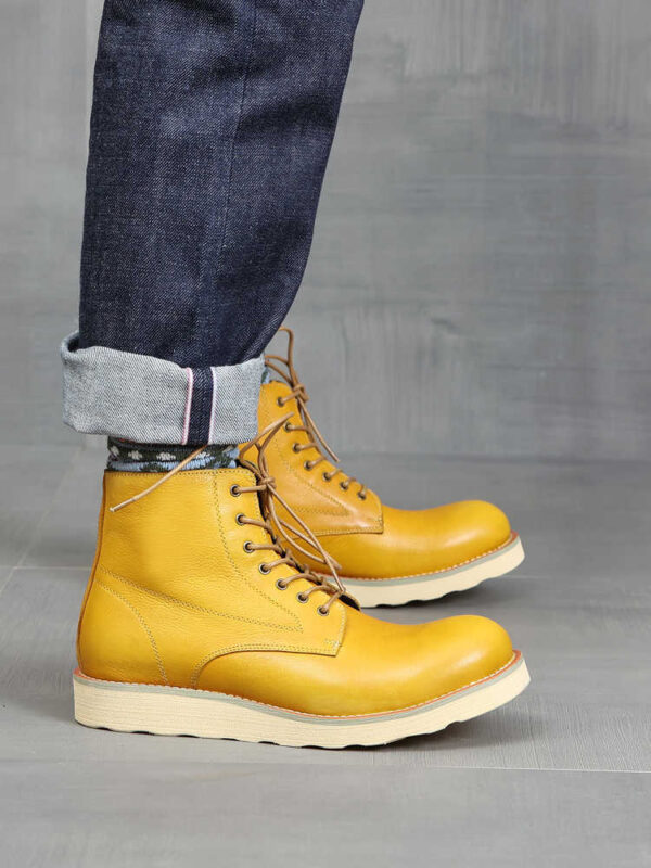 Retro Distressed Color Men Green Worker Boot - Image 5