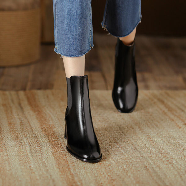He And Her Sweet Joint British Style Chunky High-heeled Ankle Boots - Image 6