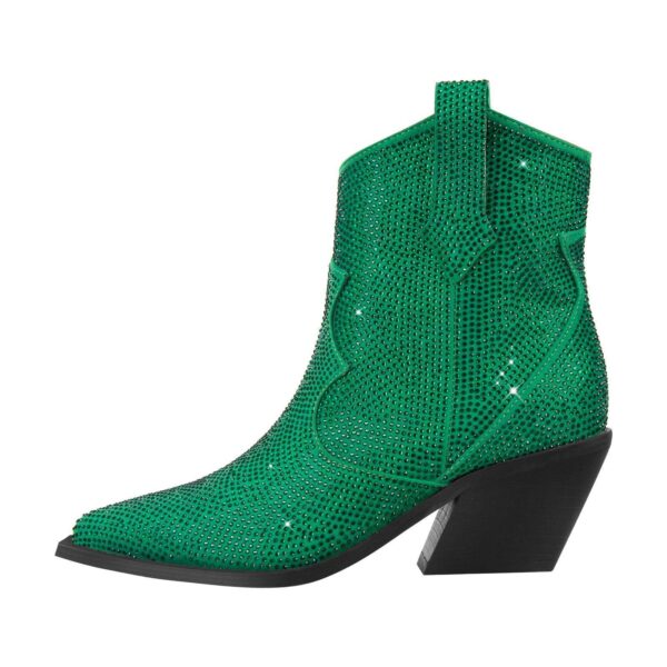 Green Pointed Baby's Breath Rhinestone Chunky Heel Sleeve - Image 8