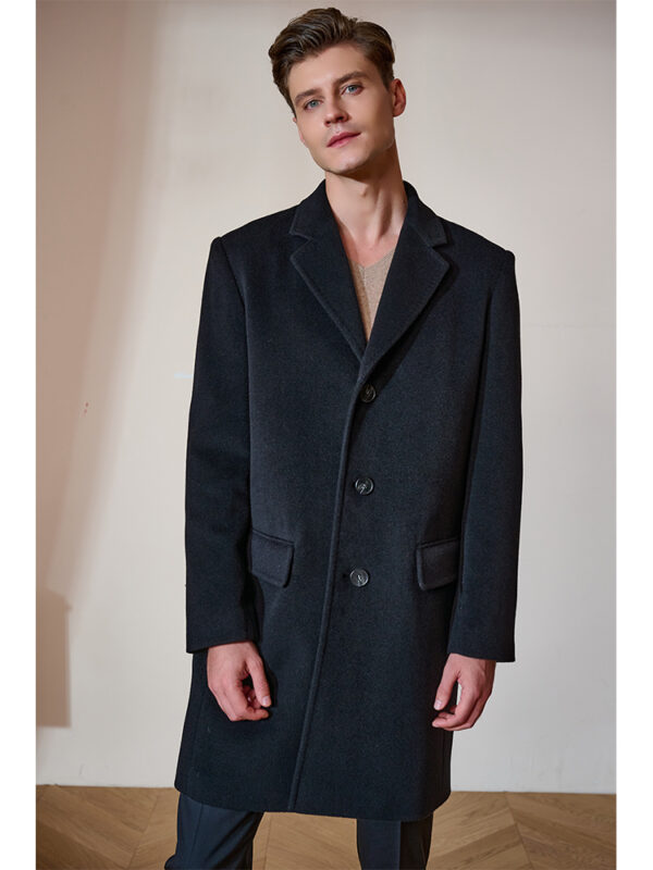 High-end Black Thickened Cashmere Coat Mid-length - Image 2