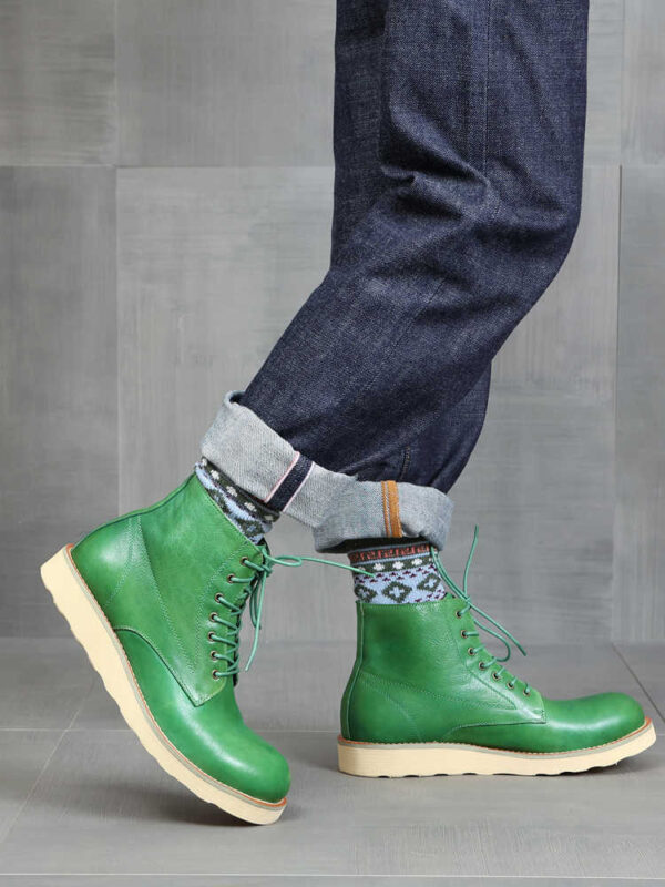 Retro Distressed Color Men Green Worker Boot - Image 7