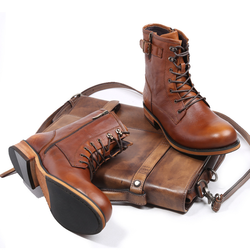 British Retro Round Toe Men’s Leather Martin Boots