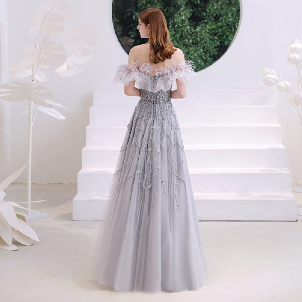 One Word Shoulder Banquet Temperament Ladies Senior Sense Dress - Image 3
