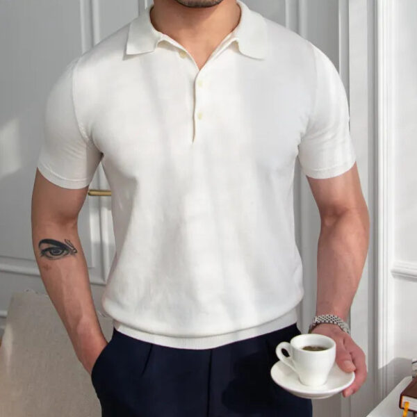 Knitted Polo Shirt Slim Fit Twisted Flower Lapel Micro Elastic Woolen Top